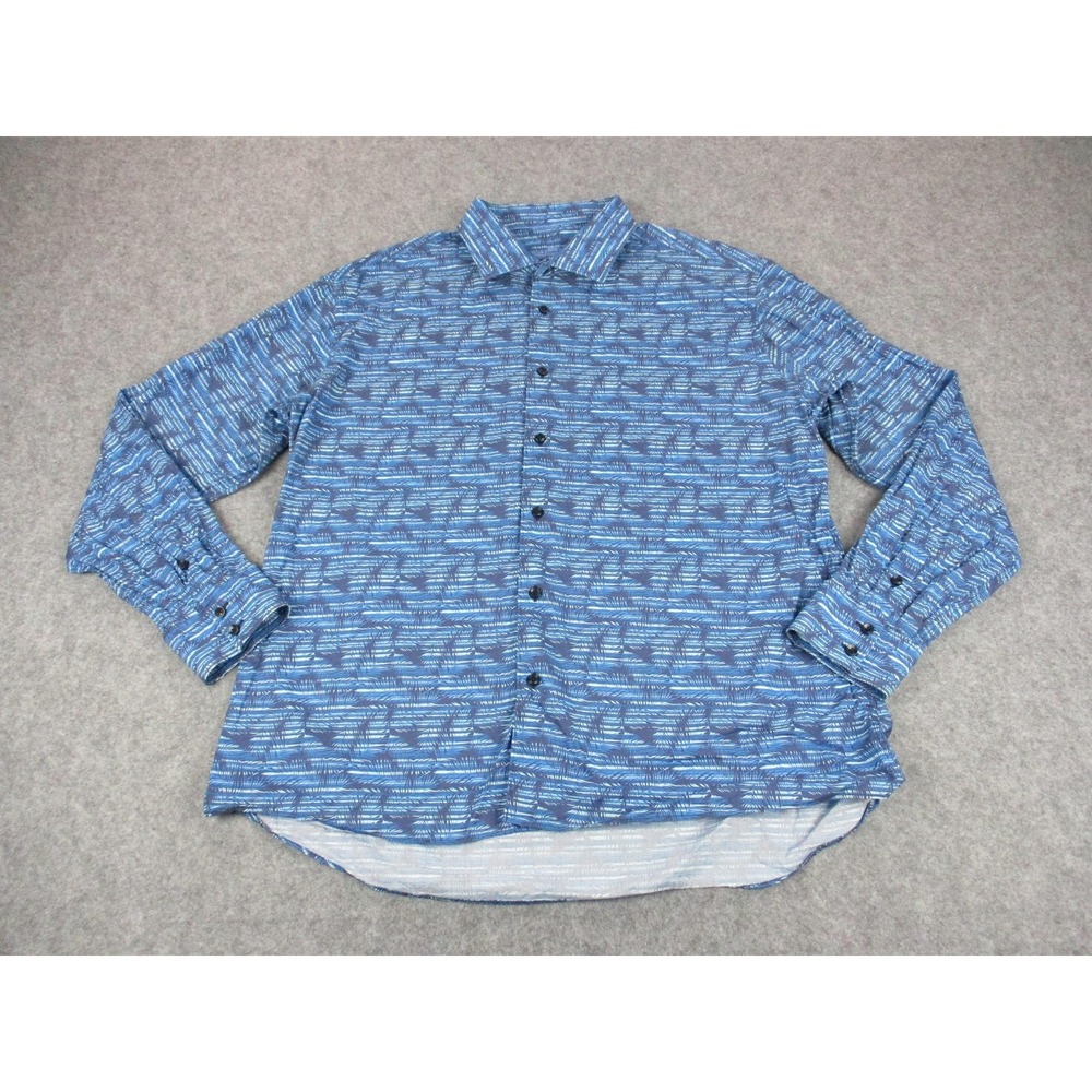 Bertigo Shirt Mens 3XL XXXL Blue Floral Leaves Button Up Long Sleeve Casual